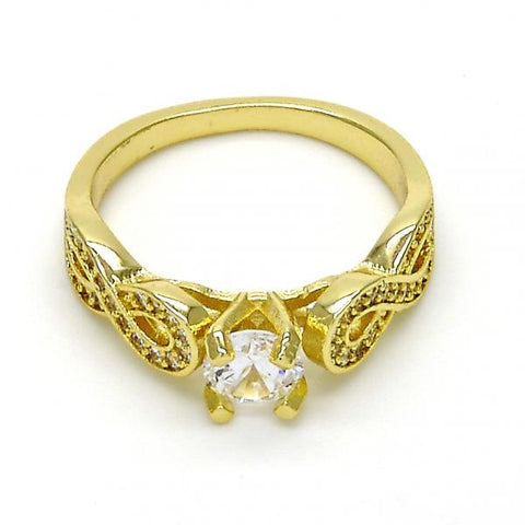 Anillo Multi Piedra 01.99.0097.07 Oro Laminado, Diseño de Infinito, con Zirconia Cubica Blanca y Micro PaveBlanca, Pulido, Dorado