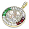 Dije Religioso 05.380.0028.1 Oro Laminado, Diseño de Moneda Centenario y Angel, Diseño de Moneda Centenario, con Cristal Granate y Verde, Pulido, Tricolor