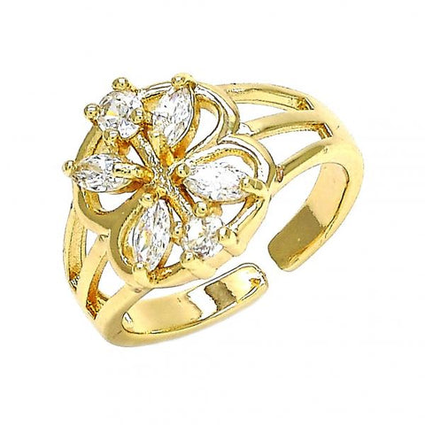Anillo Multi Piedra 01.210.0084.1 Oro Laminado, Diseño de Flor, con Zirconia Cubica Blanca, Pulido, Dorado