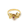 Anillo Elegante 5.172.021.09 Oro Laminado, Diseño de Flor y Oja, Diseño de Flor, con Zirconia Cubica Fucsia, Pulido, Dorado