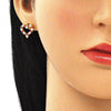 Arete Dormilona 02.156.0499.1 Oro Laminado, Diseño de Corazon, con Micro Pave Granate y Blanca, Pulido, Dorado