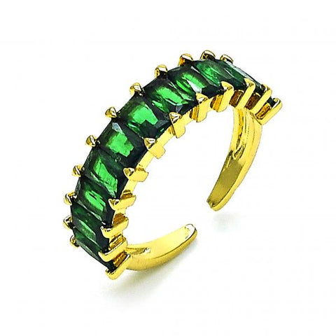 Anillo Multi Piedra Description Oro Laminado, Diseño de Baguette, con Zirconia Cubica Verde, Pulido, Dorado