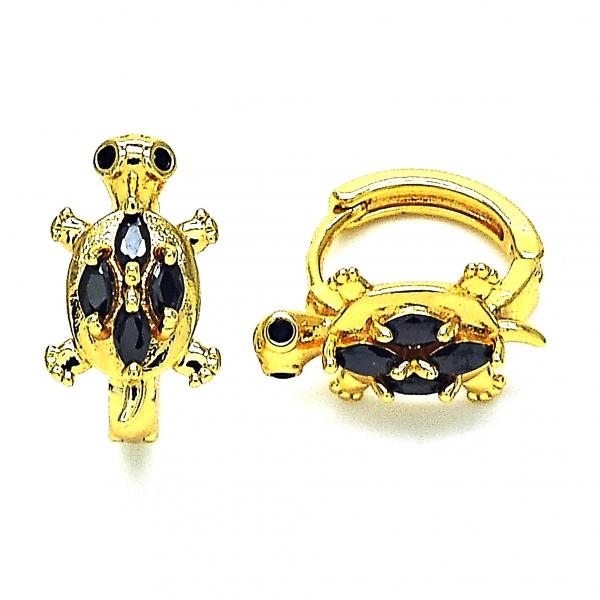 Argolla Huggie 02.210.0712.2.12 Oro Laminado, Diseño de Tortuga, con Zirconia Cubica Negro, Pulido, Dorado