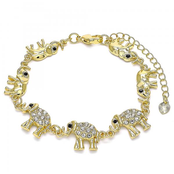 Pulsera Elegante 03.380.0036.07 Oro Laminado, Diseño de Elefante, con Cristal Blanca y Negro, Pulido, Dorado