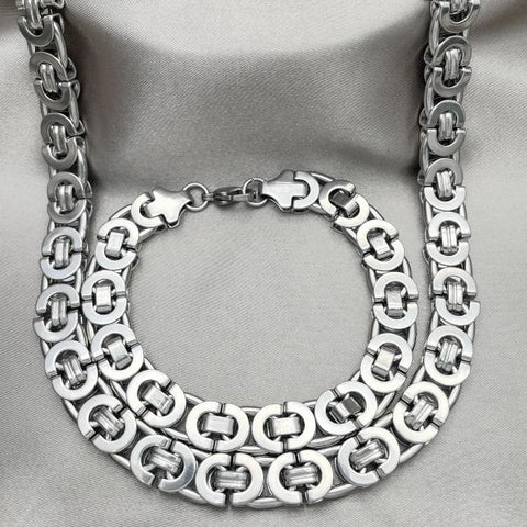 Collar y Pulso 06.363.0035 Acero Inoxidable, Diseño de Llave Griega, Pulido, Tono Plateado