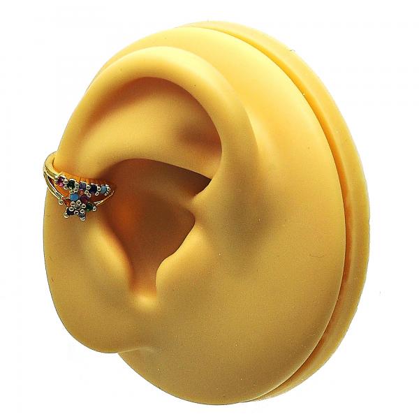 Arete Orejera 02.210.0693.1 Oro Laminado, Diseño de Flor, con Micro Pave Multicolor, Pulido, Dorado