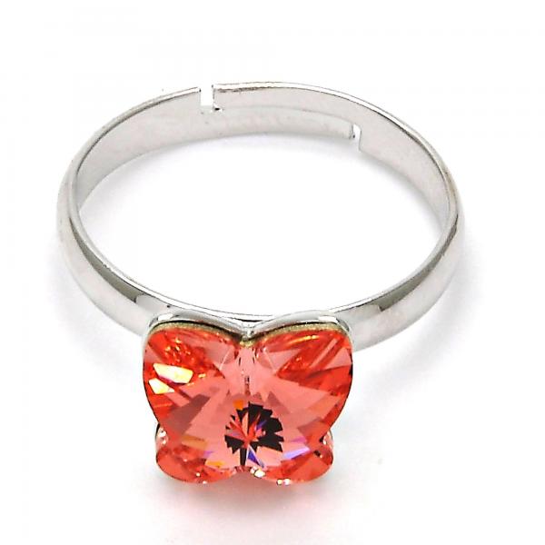 Anillo Multi Piedra 01.239.0007.4 Rodio Laminado, Diseño de Mariposa, con Cristales de Swarovski Rose Peach, Pulido, Rodinado