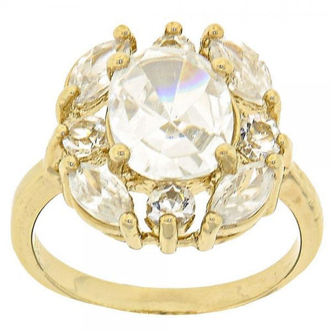 Anillo Multi Piedra 5.167.009.08 Oro Laminado, Diseño de Cluster, con Zirconia Cubica Blanca, Pulido, Dorado