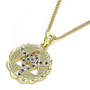 Collares con Dije 04.341.0065.2.20 Oro Laminado, Diseño de Mano de Dios, con Micro Pave Zafiro Azul y Blanca, Pulido, Dorado