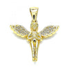 Dije Religioso 05.342.0028 Oro Laminado, Diseño de Angel, con Micro Pave Blanca, Pulido, Dorado