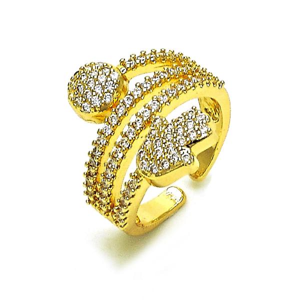 Anillo Multi Piedra 01.284.0088 Oro Laminado, Diseño de Mano de Dios, con Micro Pave Blanca, Pulido, Dorado