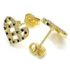 Arete Dormilona 02.233.0023.1 Oro Laminado, Diseño de Corazon, con Micro Pave Negro y Blanca, Pulido, Dorado