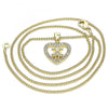 Collares con Dije 04.156.0342.20 Oro Laminado, Diseño de Corazon y Nina Pequena, Diseño de Corazon, con Micro Pave Blanca, Pulido, Dorado