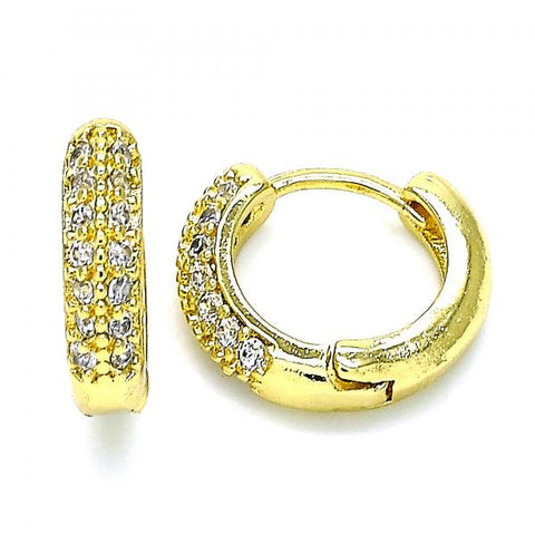 Argolla Huggie 02.381.0010.1.12 Oro Laminado, con Micro Pave Blanca, Pulido, Dorado