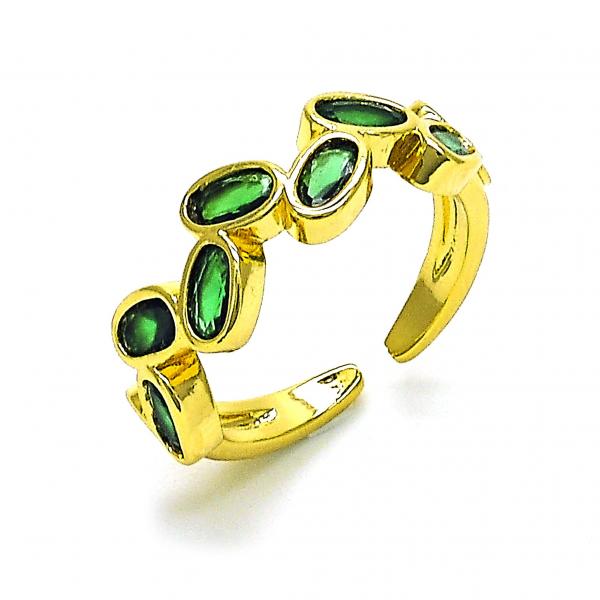 Anillo Multi Piedra 01.102.0010 Oro Laminado, con Zirconia Cubica Verde, Pulido, Dorado