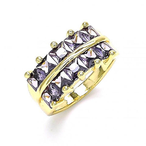 Anillo Multi Piedra 01.346.0020.5.09 Oro Laminado, con Zirconia Cubica Amatista, Pulido, Dorado