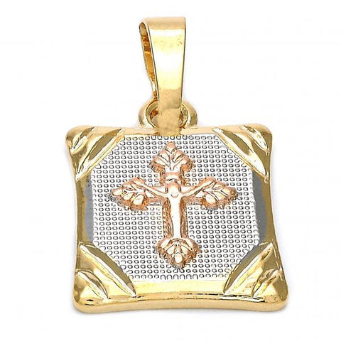 Dije Religioso 5.182.024.1 Oro Laminado, Diseño de Crucifijo, Diamantado, Tricolor