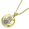 Collares con Dije 04.156.0398.20 Oro Laminado, Diseño de Mano de Dios, con Micro Pave Zafiro Azul y Blanca, Pulido, Dorado