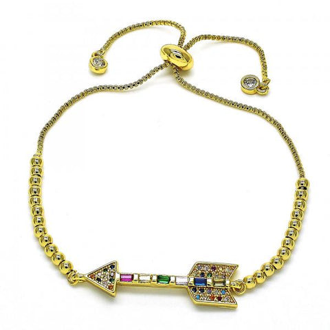 Pulsera Bolo Ajustable 03.341.0005.11 Oro Laminado, con Zirconia Cubica Multicolor y Micro PaveBlanca, Pulido, Dorado