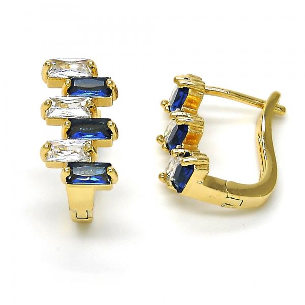 Argolla Huggie 02.237.0021.4.15 Oro Laminado, con Zirconia Cubica Zafiro Azul y Blanca, Pulido, Dorado