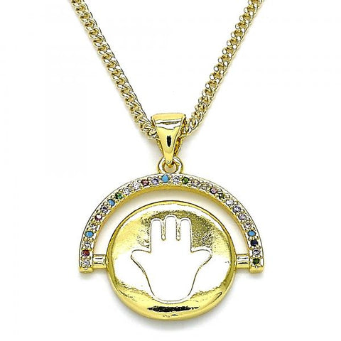 Collares con Dije 04.313.0026.20 Oro Laminado, Diseño de Mano de Dios, con Micro Pave Multicolor, Esmaltado Blanco, Dorado