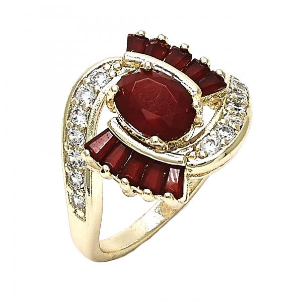 Anillo Multi Piedra 01.210.0101.1.06 Oro Laminado, con Cristal Rubi y Zirconia CubicaBlanca, Pulido, Dorado