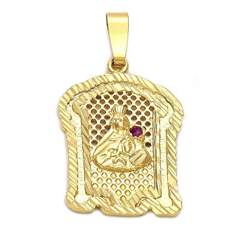 Dije Religioso 5.187.010 Oro Laminado, Diseño de Santa Barbara, con Zirconia Cubica Rubi, Diamantado, Dorado
