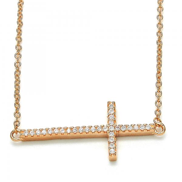 Collares con Dije 04.336.0054.1.16 Plata Rodinada, Diseño de Cruz, con Zirconia Cubica Blanca, Pulido, Oro Rosado
