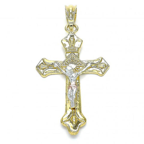 Dije Religioso 05.351.0164 Oro Laminado, Diseño de Crucifijo, Pulido, Tricolor