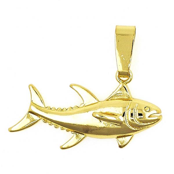 Dije Elegante 5.180.031 Oro Laminado, Diseño de Pescado, Diamantado, Dorado