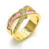 Anillo Multi Piedra 01.210.0045.14.08 Oro Laminado, con Zirconia Cubica Rosado y Blanca, Pulido, Dorado
