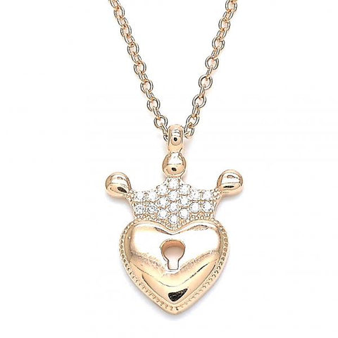 Collares con Dije 04.336.0010.1.16 Plata Rodinada, Diseño de Candado y Corona, Diseño de Candado, con Zirconia Cubica Blanca, Pulido, Oro Rosado