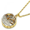 Collares con Dije 04.106.0036.20 Oro Laminado, Diseño de Arbol, con Zirconia Cubica Blanca, Diamantado, Dorado