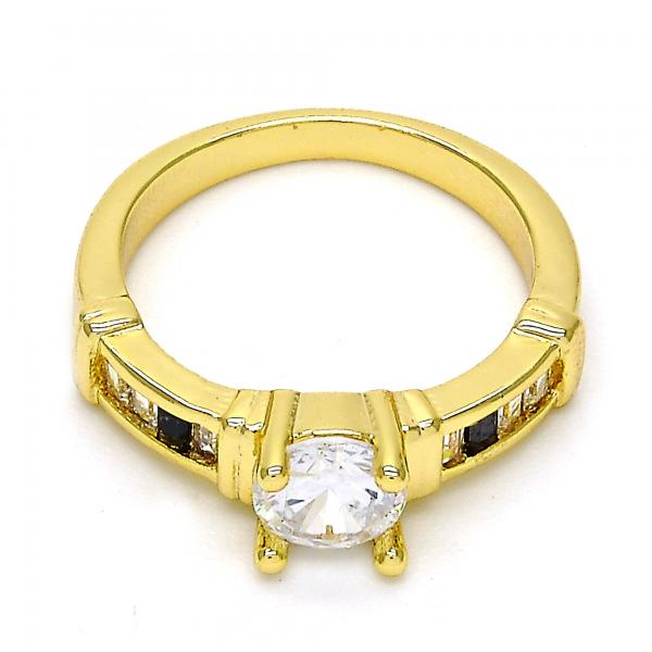 Anillo Multi Piedra 01.99.0048.07 Oro Laminado, con Zirconia Cubica Blanca y Negro, Pulido, Dorado