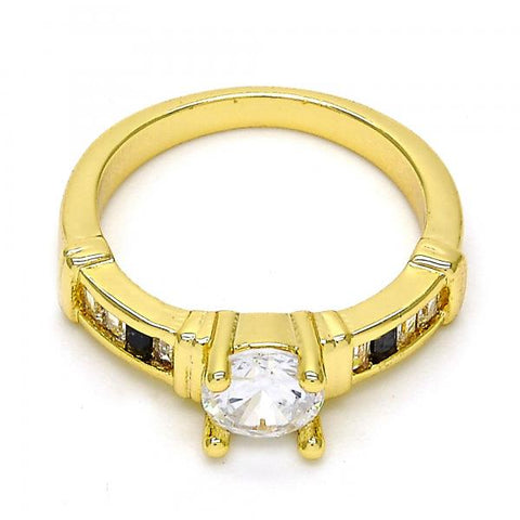 Anillo Multi Piedra 01.99.0048.07 Oro Laminado, con Zirconia Cubica Blanca y Negro, Pulido, Dorado