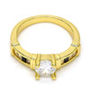 Anillo Multi Piedra 01.99.0048.07 Oro Laminado, con Zirconia Cubica Blanca y Negro, Pulido, Dorado