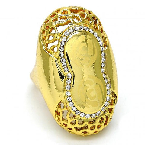 Anillo Multi Piedra 01.241.0007.07 Oro Laminado, Diseño de Flor, con Cristal Blanca, Pulido, Dorado