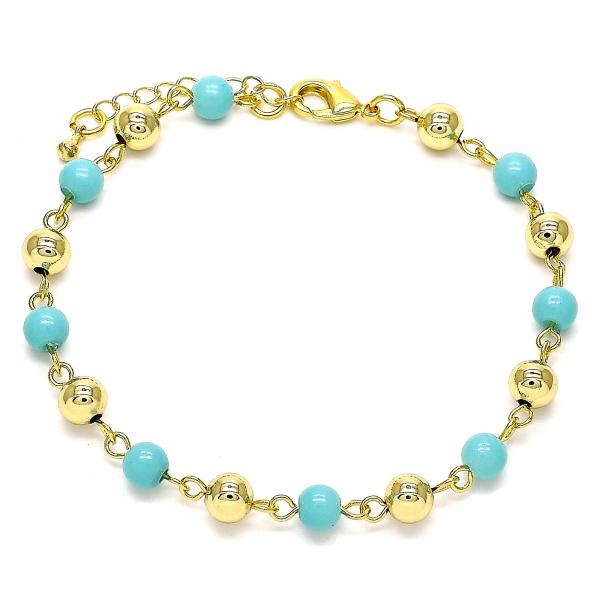 Pulsera Elegante 03.63.2227.1.08 Oro Laminado, Diseño de Bola, con Perla Turquoise, Pulido, Dorado