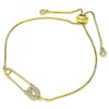 Pulsera Bolo Ajustable 03.313.0036.11 Oro Laminado, con Micro Pave Blanca, Pulido, Dorado