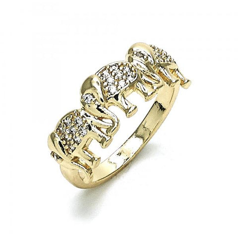 Anillo Multi Piedra 01.284.0069.08 Oro Laminado, Diseño de Elefante, con Micro Pave Blanca, Pulido, Dorado