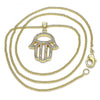 Collares con Dije 04.156.0421.20 Oro Laminado, Diseño de Mano de Dios, con Micro Pave Blanca, Pulido, Dorado