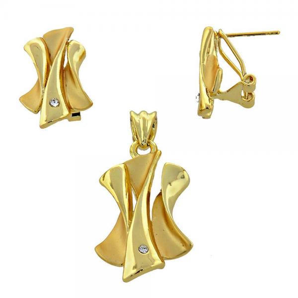 Juego de Arete y Dije de Adulto 10.59.0150 Oro Laminado, con Cristal Blanca, Pulido, Dorado