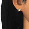Arete Dormilona 02.336.0042.2 Plata Rodinada, Diseño de Estrella, con Micro Pave Blanca, Pulido, Dorado