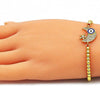 Pulsera Básica 03.381.0020.10 Oro Laminado, Diseño de Ojo Griego y Luna, Diseño de Ojo Griego, con Micro Pave Blanca, Esmaltado Azul, Dorado