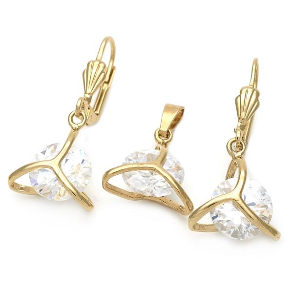 Juego de Arete y Dije de Adulto 10.63.0586 Oro Laminado, con Zirconia Cubica Blanca, Pulido, Dorado