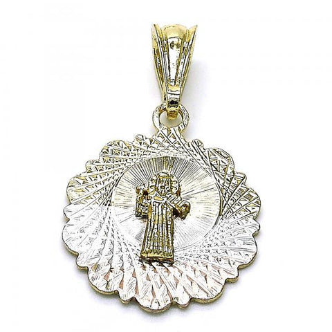 Dije Religioso 05.351.0217 Oro Laminado, Diseño de San Benito, Diamantado, Tricolor