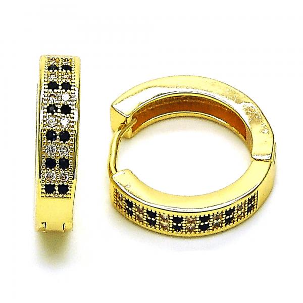 Argolla Huggie 02.195.0104.3.20 Oro Laminado, con Micro Pave Negro y Blanca, Pulido, Dorado