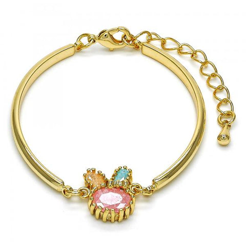 Pulsera Elegante 03.65.1170.07 Oro Laminado, con Zirconia Cubica Multicolor, Pulido, Dorado