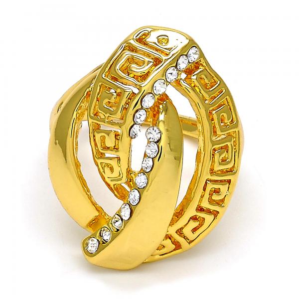 Anillo Multi Piedra 01.241.0033.06 Oro Laminado, Diseño de Llave Griega, con Cristal Blanca, Pulido, Dorado