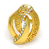Anillo Multi Piedra 01.241.0033.06 Oro Laminado, Diseño de Llave Griega, con Cristal Blanca, Pulido, Dorado
